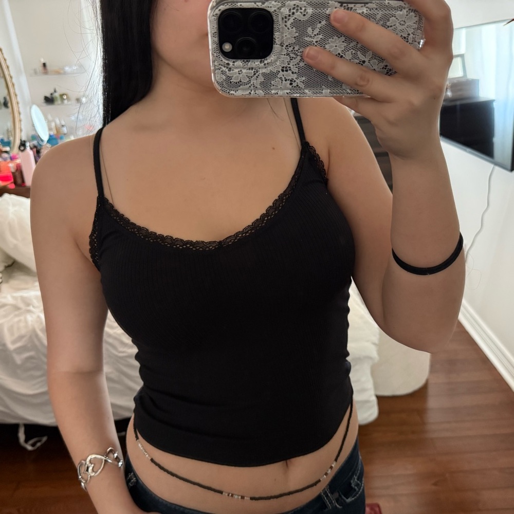 Aritzia Black Lace Trim Cami Top